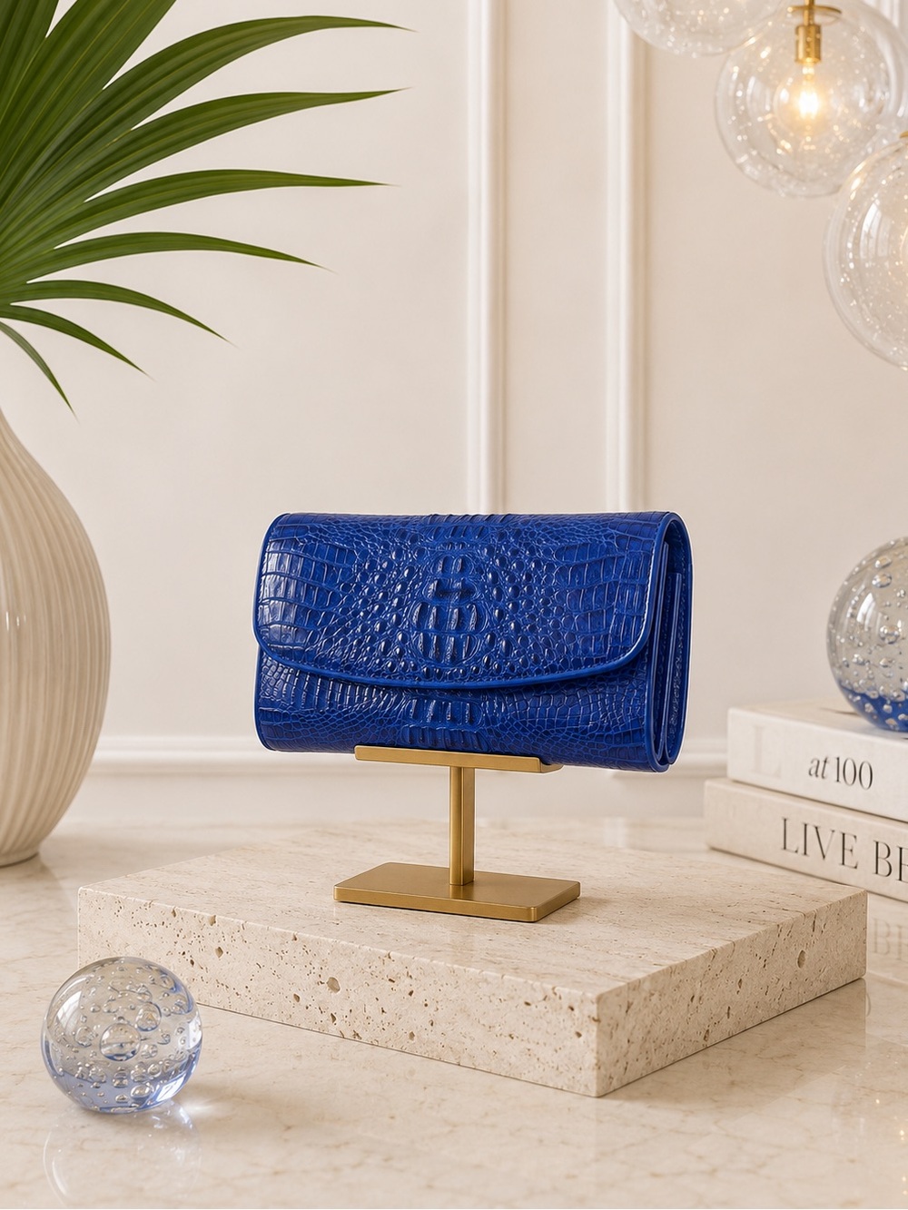 Genuine Crocodile Skin Cobalt Blue Dyed Foldover Women's Clutch